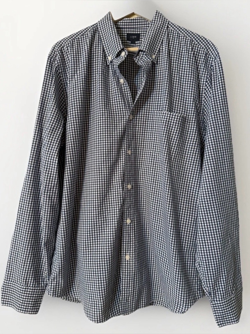 J Crew Factory Blue & white gingham checked cotton button down shirt